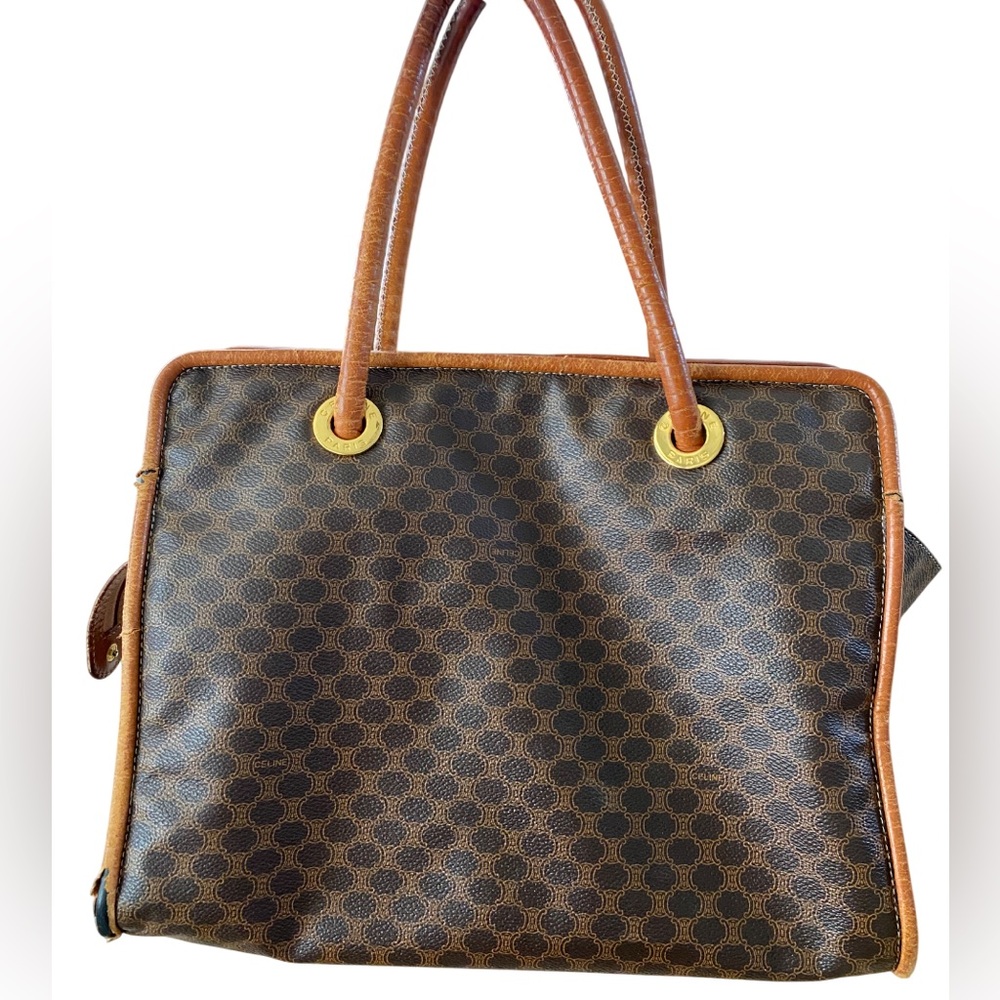 CELINE Paris Macadam Tote with Tan Leather Trim has wear - Picture 2 of 15
